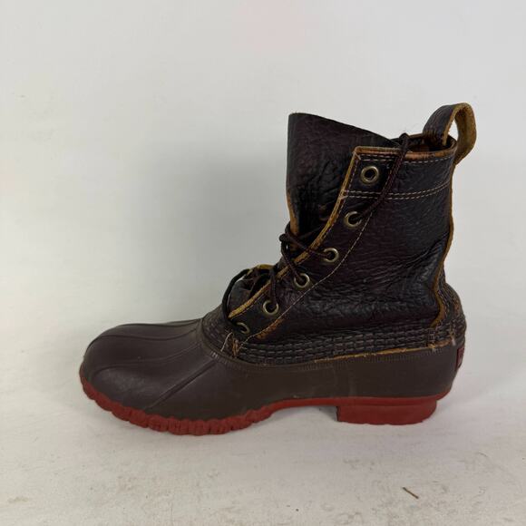 L.L.Bean Bison Duck Booties Women's 7 Dark Brown Leather Pull-On Lace-Up Boots - Picture 6 of 10